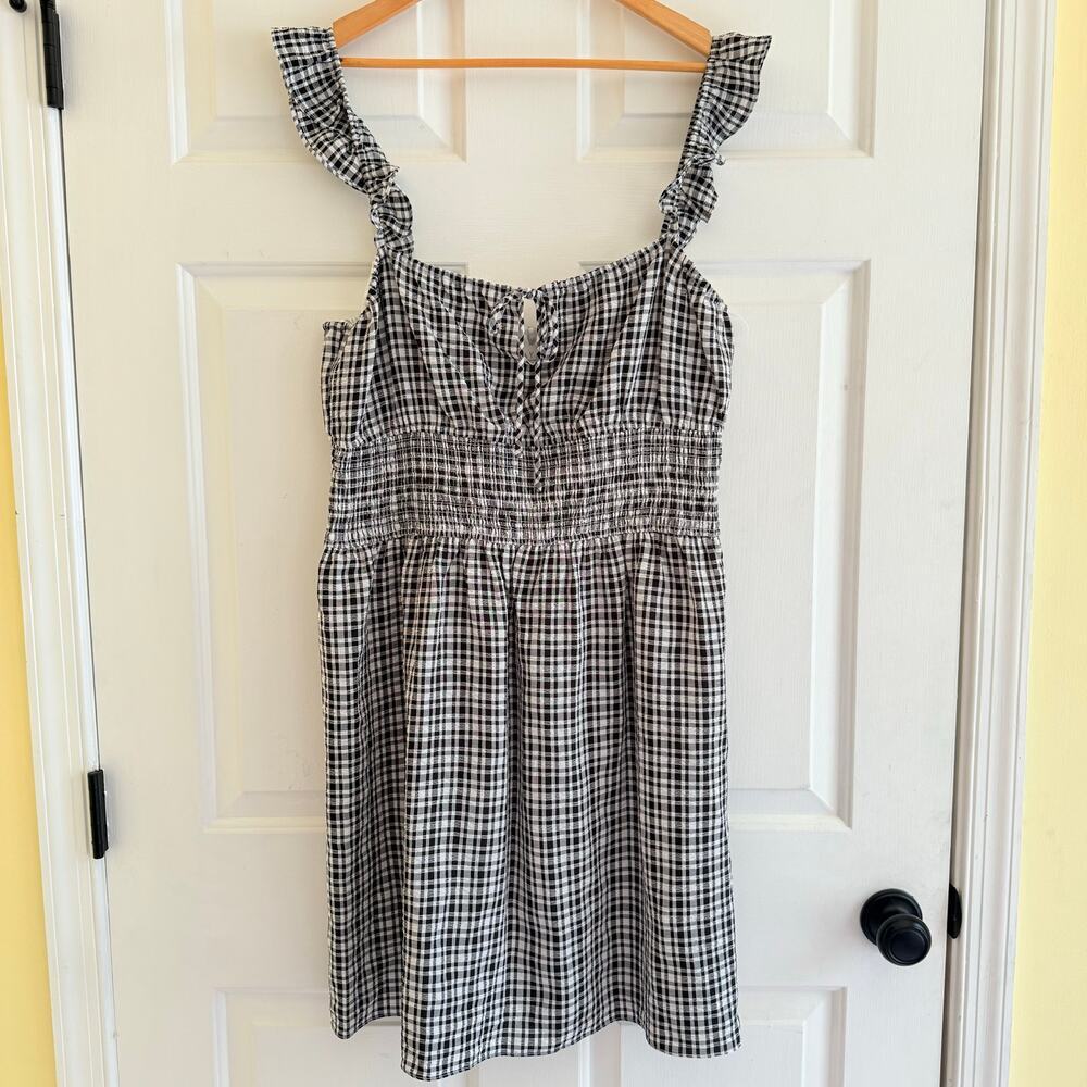 WAYF Gingham Checkered‎ Smocked Dress Size XL ruffle sleeves Prairie Peasant